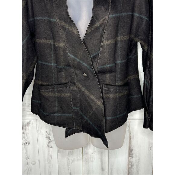 BABETTE SF BLACK PLAID BOILED WOOL BLEND SINGLE BUTTON PLEATED SLEEVE JACKET S - Picture 2 of 16